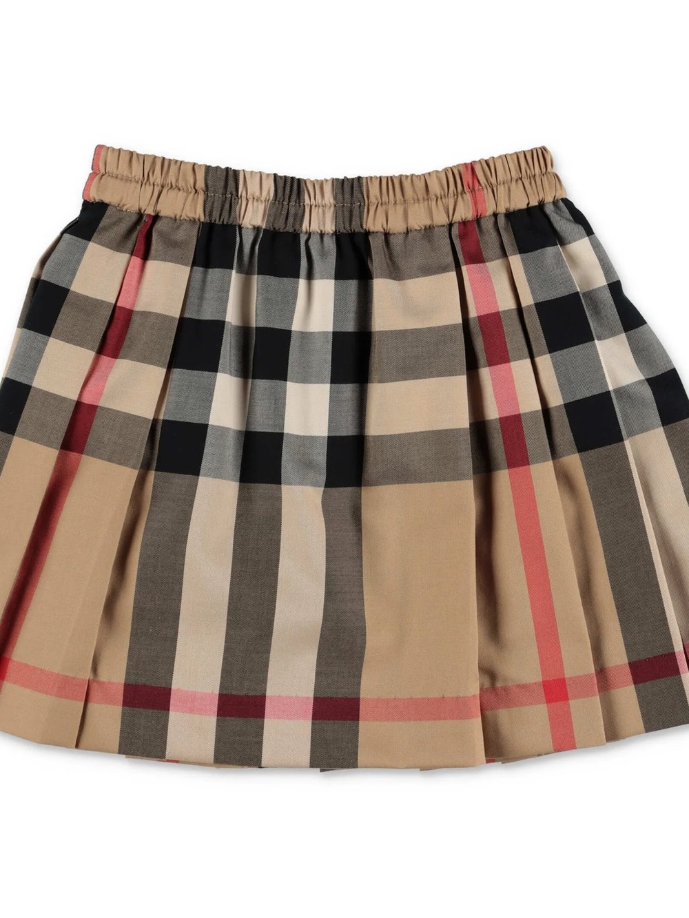 Burberry Beige Plaid Elastic-Waist Mini Skirt with Red Accents